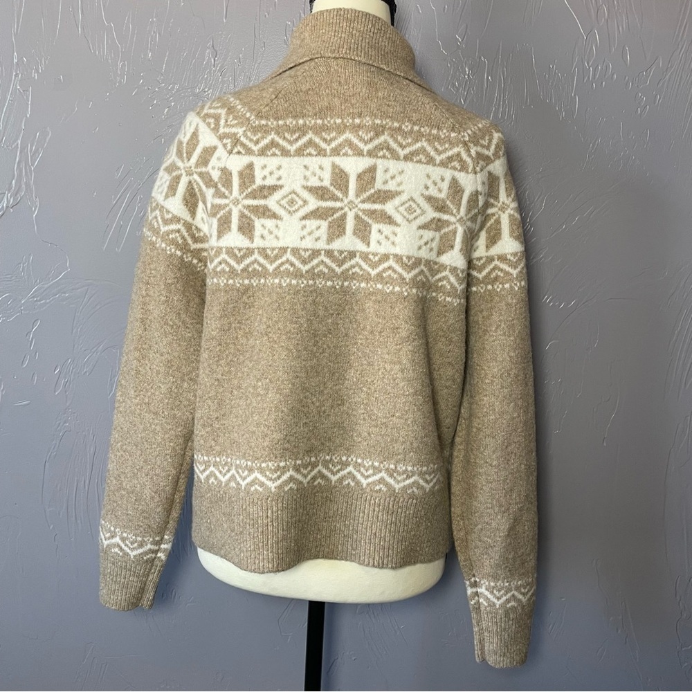 Marled Oatmeal Heather Snowflake Fair Isle Zip-Front Cardigan Sweater - Picture 4 of 9